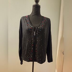 Erika Black Cardigan with Colorful Embellishments